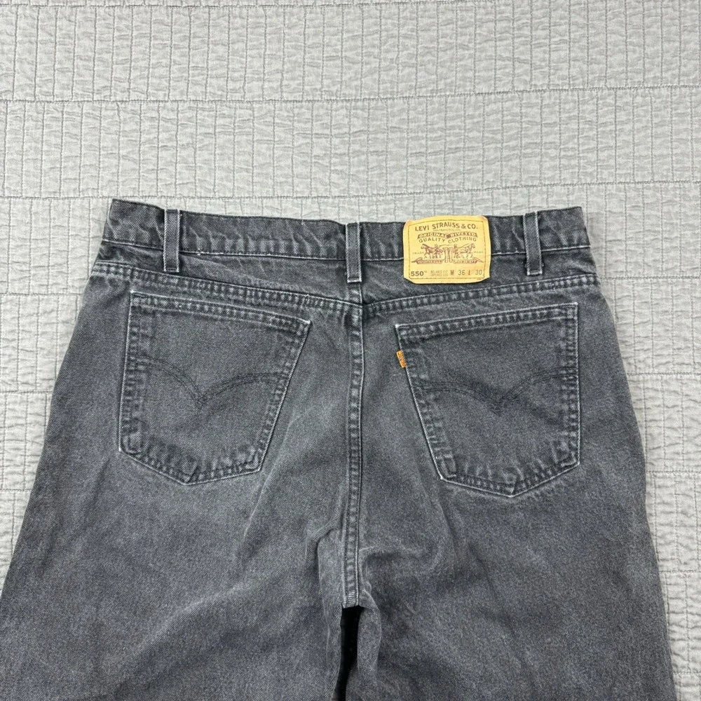 Vtg 90s Levis 550 Orange Tab Jeans Men 36x30 (34x30) Black Relaxed Tapered Denim